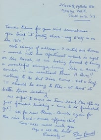 1957 Stan Laurel Signed Handwritten Letter with COA