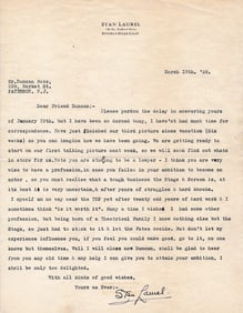 1929 Stan Laurel Signed Typed Letter with COA