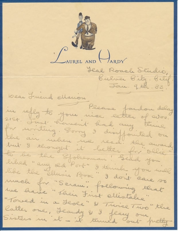 1933 Stan Laurel Signed Handwritten 2 Page Letter (1 of 2)