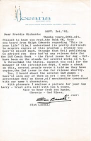 1962 Signed Stan Laurel Typed Letter with COA