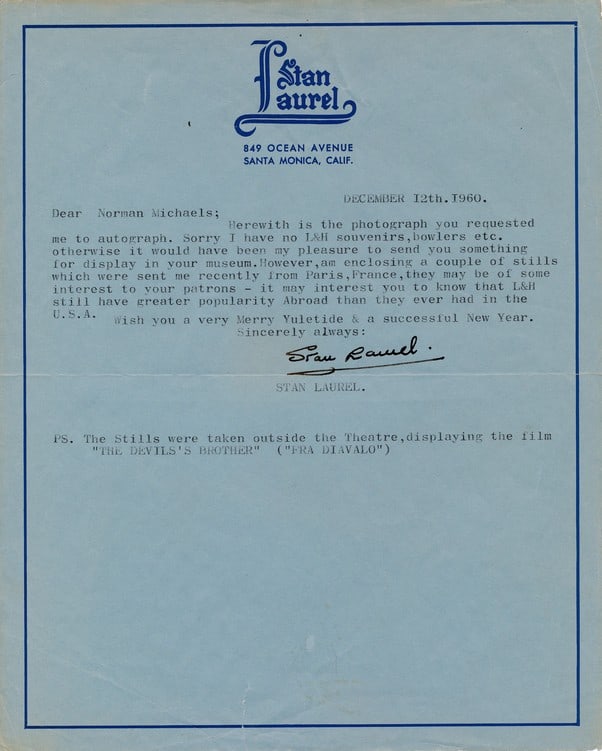 1960 Signed Stan Laurel Typed letter (1 of 1)