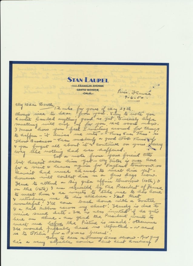 1950 Signed Stan Laurel Handwritten letter and (1 of 4)