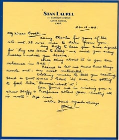 1949 Signed Stan Laurel Handwritten letter and