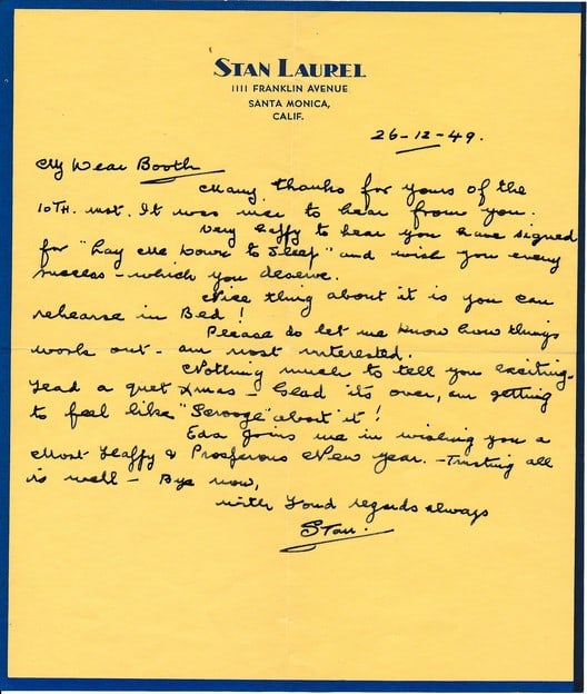 1949 Signed Stan Laurel Handwritten letter and (1 of 3)