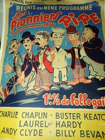1930's Linen Pioneers Laurel and Hardy French Poster