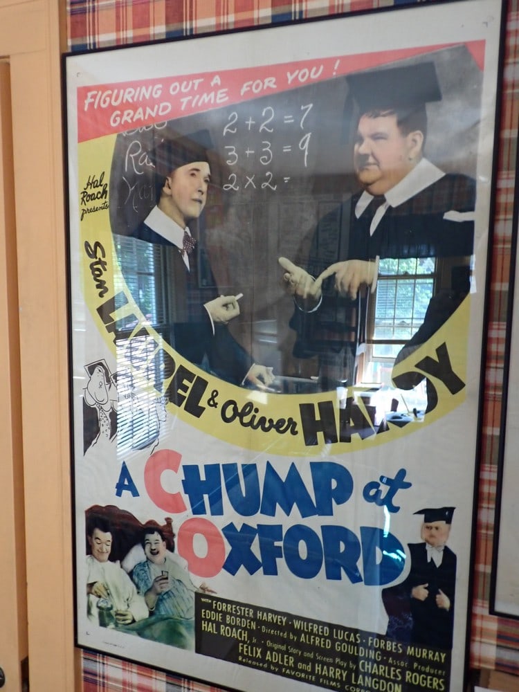 Laurel and Hardy "A Chump at Oxford" Movie Poster: Frame: 41" x 27". Morgan Litho Corp Cleveland 31332. Paper has some rippling.