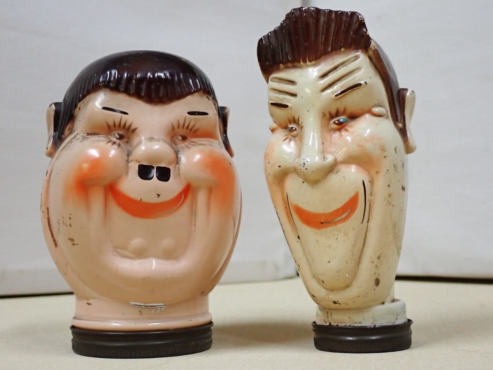Laurel & Hardy Caricature Painted Glass Candy Jars 40s (1 of 6)