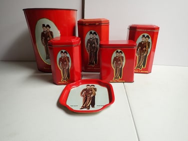 Laurel and Hardy Tin Cannisters, Metal Tray & Basket