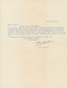 1957 Signed Stan Laurel Typed Letter wtih COA