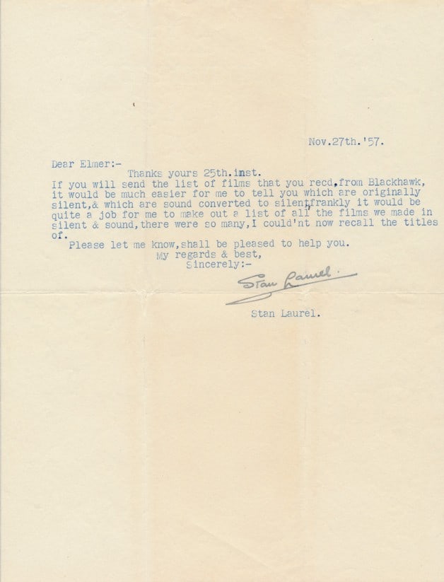 1957 Signed Stan Laurel Typed Letter wtih COA (1 of 4)
