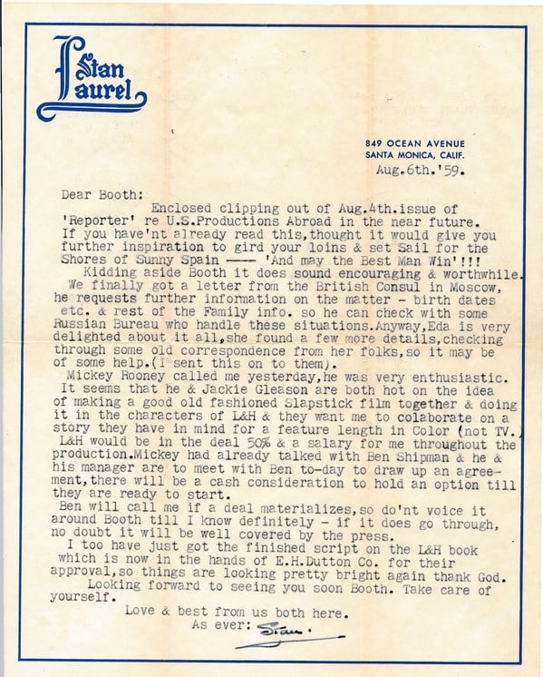1959 Signed Stan Laurel Typed Letter with Envelope (1 of 2)