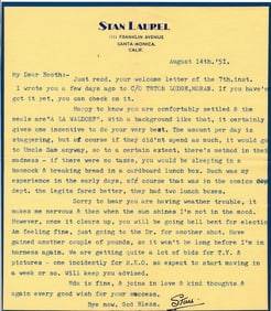 1951 Signed Stan Laurel Typed Letter with Envelope