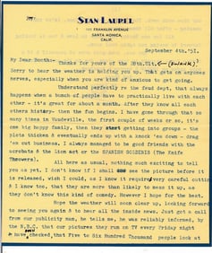 1951 Signed Stan Laurel Typed letter with Envelope