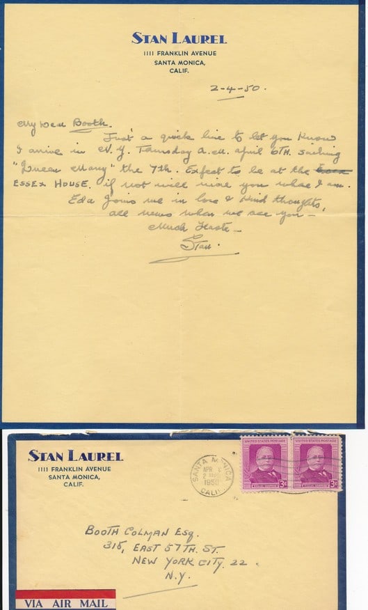 1950 Signed Stan Laurel Handwritten Letter with (1 of 1)