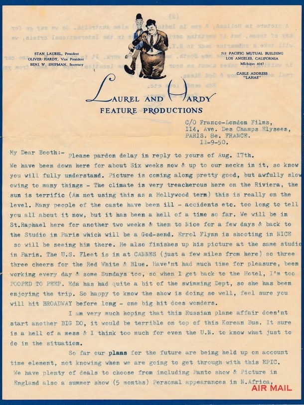 1950 Signed Stan Laurel Typed Letter with Envelope (1 of 4)