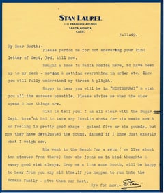 1949 Signed Stan Laurel Typed Letter with Envelope