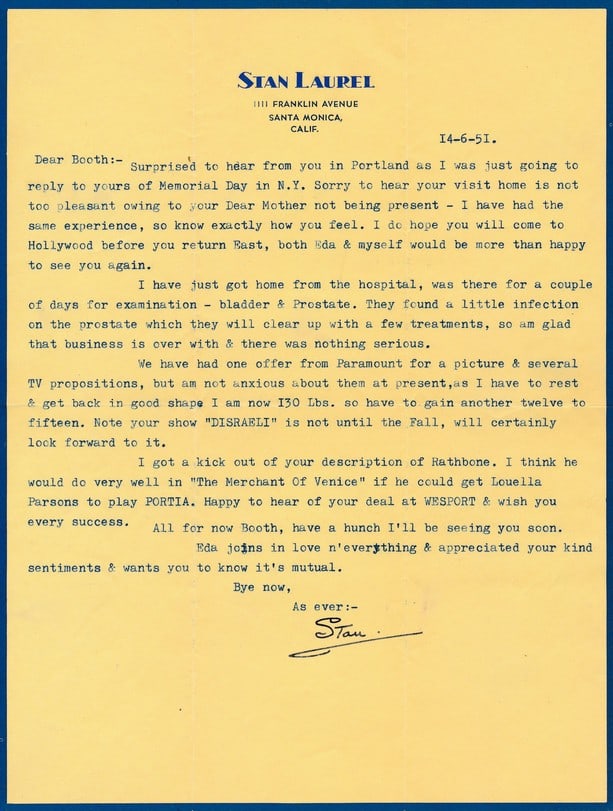 1951 Signed Stan Laurel Typed Letter and Envelope (1 of 3)