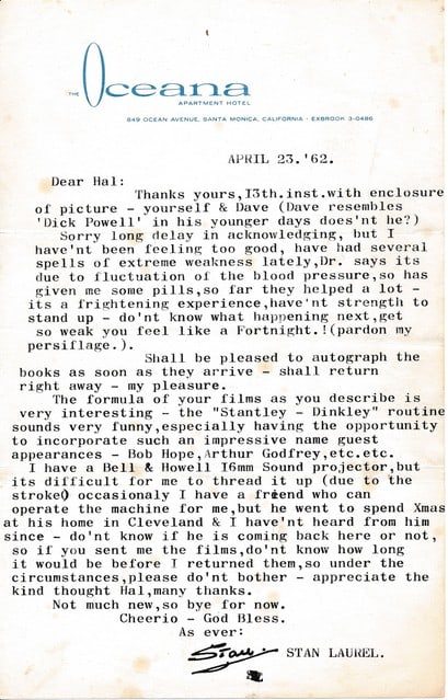 1962 Signed Stan Laurel Typed Letter (1 of 1)