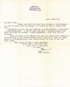 1959 Signed Stan Laurel Typed Letter and Envelope
