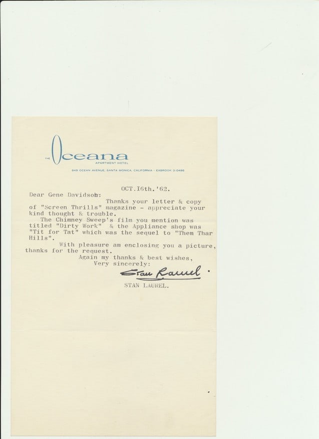 1962 Signed Stan Laurel Typed Letter (1 of 1)