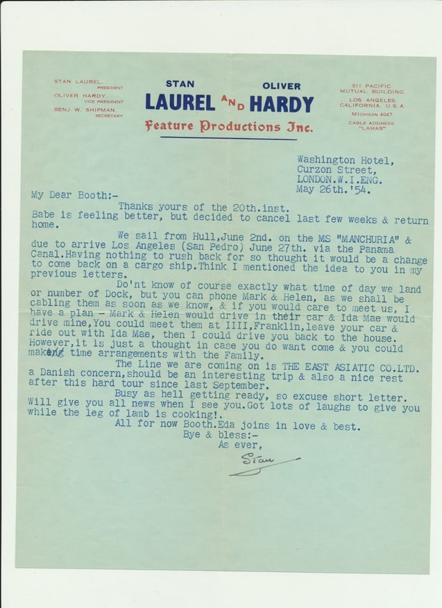 1954 Signed Stan Laurel Typed Letter - Laurel and Hardy (1 of 2)