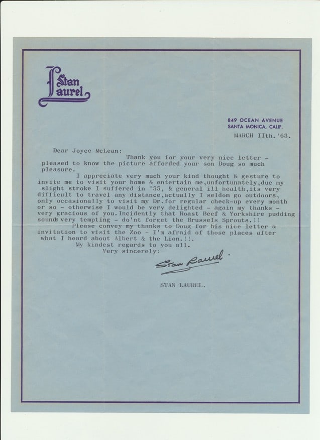 1963 Signed Stan Laurel Typed Letter (1 of 1)
