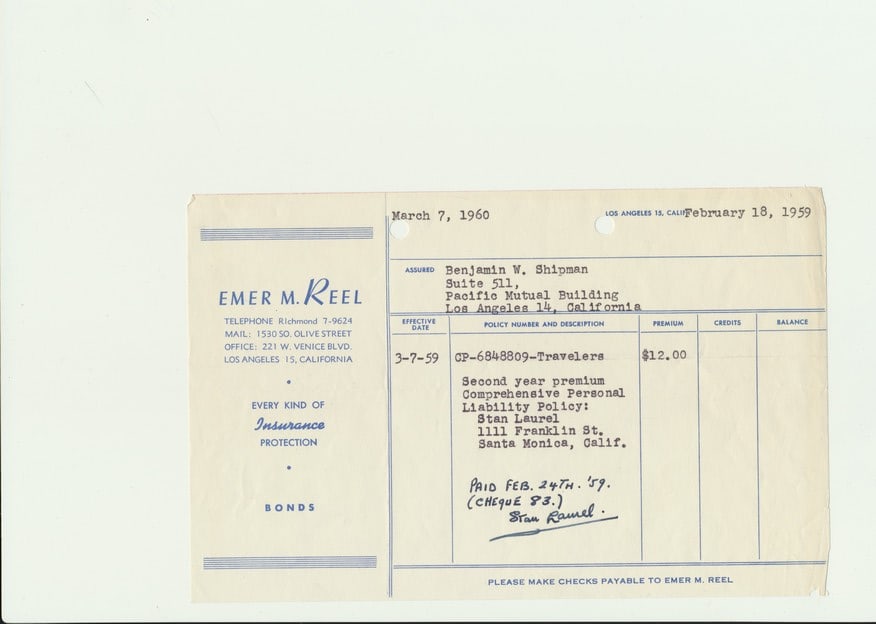 1959 Signed Stan Laurel Handwritten payment invoice (1 of 1)