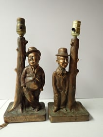 Pair of Vintage Laurel and Hardy  Lamps Signed Bill Davis