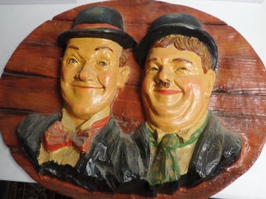 Laurel and Hardy Oval Display Resin Busts