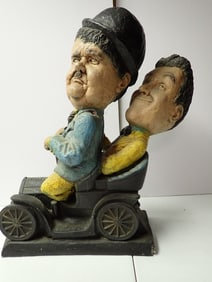 Laurel and Hardy Oversized Figures on Antique Car