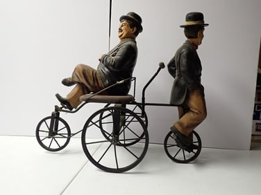 Laurel and Hardy Resin Figure on Wrought Iron Tricycle