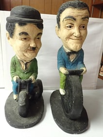 Laurel and Hardy Motorcycle & Bicycle Chalk Figures