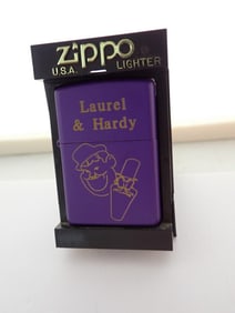 Matte Purple Laurel and Hardy Zippo Cigarette Lighter