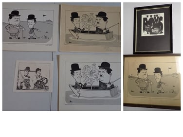 4 Laurel and Hardy Signed Llera Golf Prints and Other Prints
