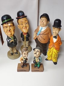 3 Pairs of Laurel and Hardy Resin & Chalk Figures