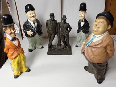 3 Pairs Laurel and Hardy Resin & Chalk Figures
