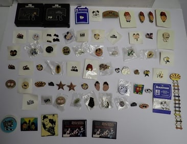 Laurel and Hardy Enamel Lapel  and Other Pins