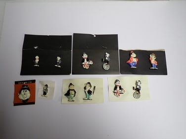 12 Laurel and Hardy Celluloid and Plastic Character Pins