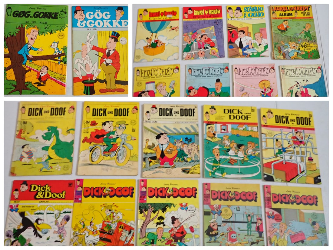 20 Gog Gokke, El Gordo y el Flaco, Dick und Doof and Other Comic Books: Larry Harmons Gog of Gokke 1971 and 1981 Nr 1's. Laurel y Hardy El "Gordo" y el "flaco" Number 17 and number 35, N. 94 Stanlio & Ollio, Laurel & Hardy Door Dik en Dun! Number 15, Laurel Y Hardy Number