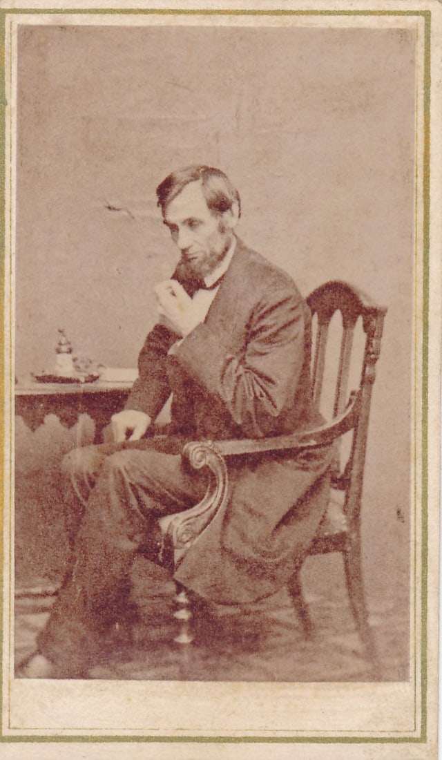 Pensive Abraham Lincoln at table Brady CDV (1 of 2)