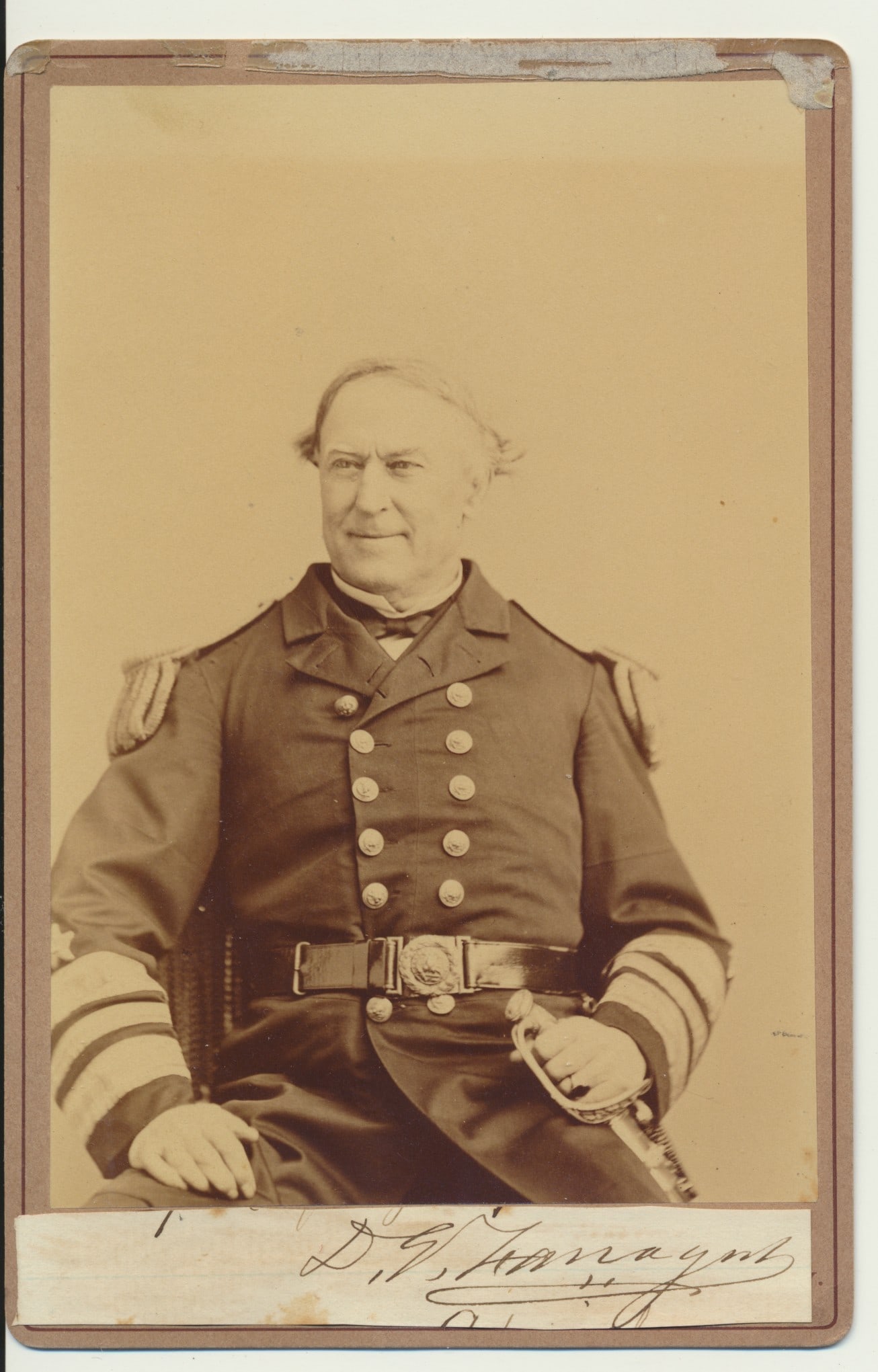 Cabinet photo of General Farragut with cut signature (1 of 2)