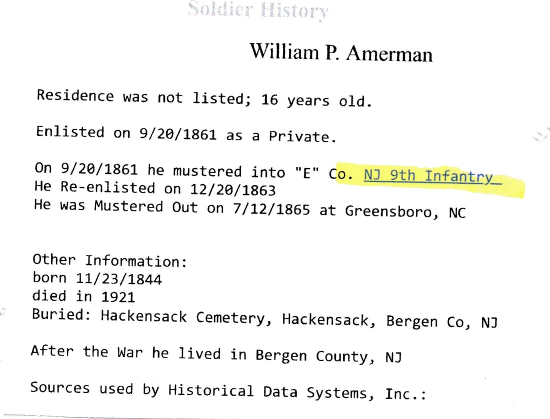 Private William P. Amerman E Co. NJ 9th Infantry - 3