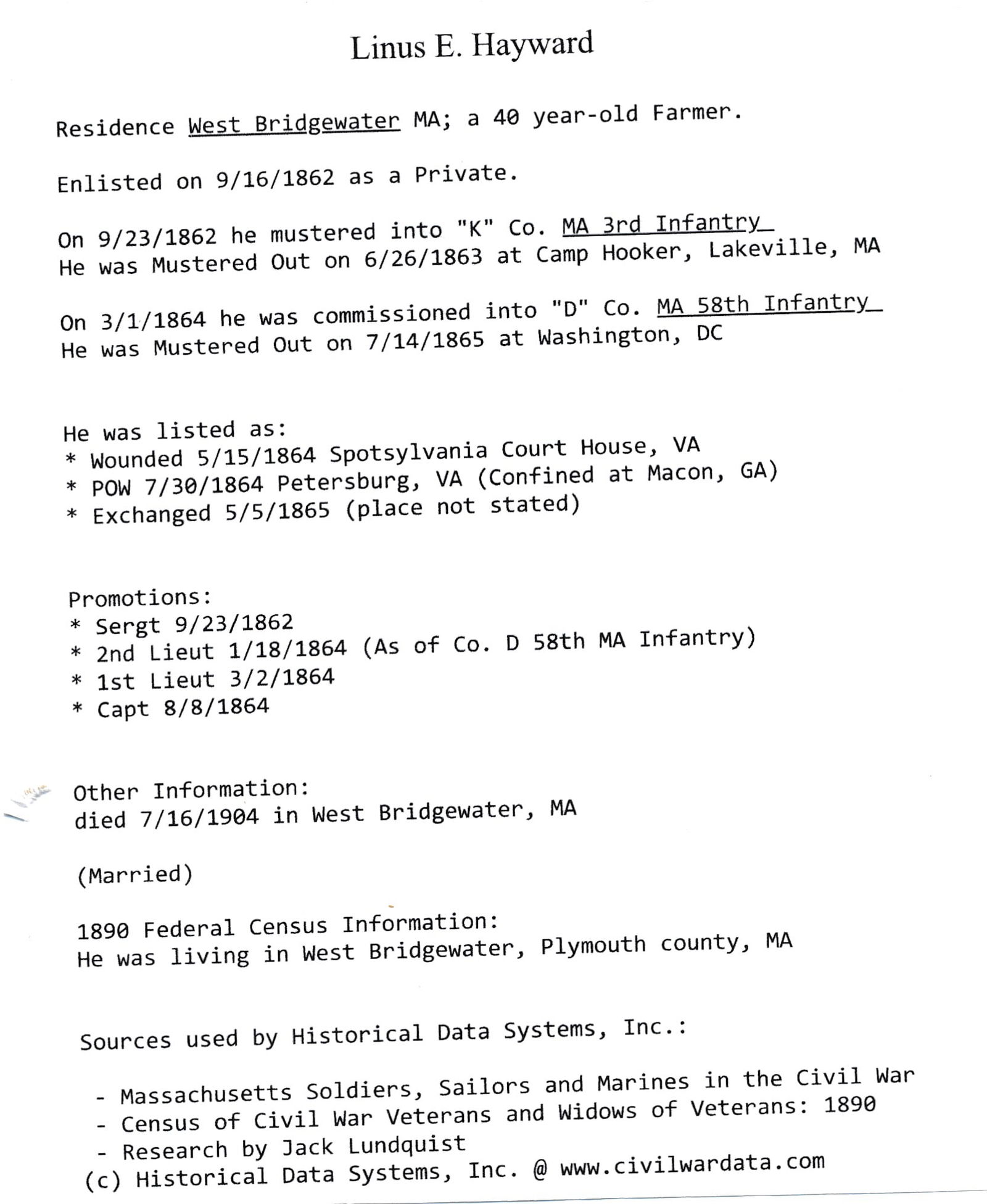Capt. Linus E. Hayward MA. Inf wounded, Prisoner - 4