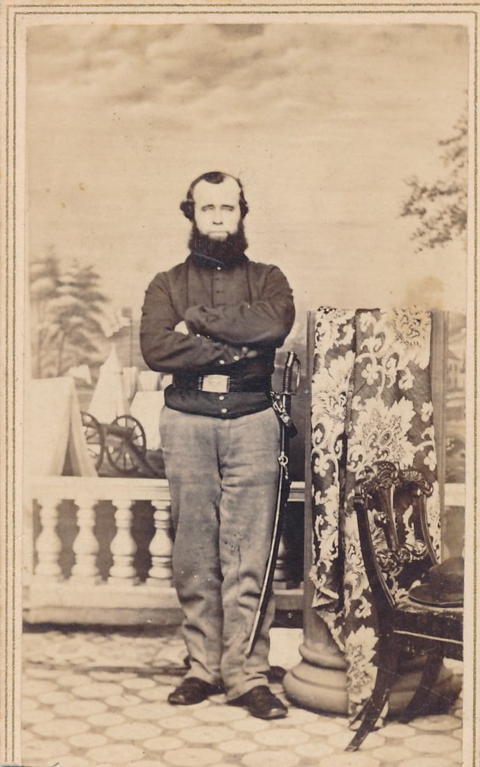 Pvt. Bradley S. Webster NY 8th Cav Twice Wounded: Private Bradley S. Webster E Co. New York 8th Cavalry (Twice wounded) CDV. Wounded 10/15/1863 (location not stated) and 9/17/1864 Snicker's Gap. Carte de visite.