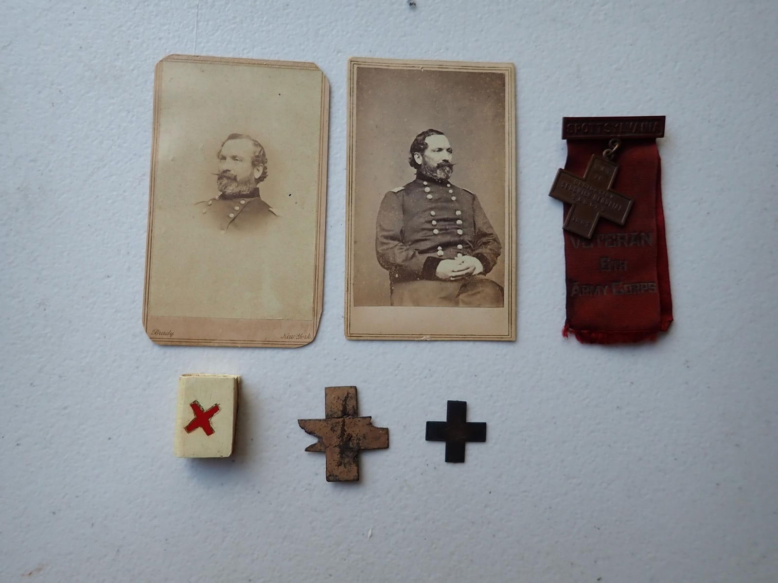 General John Sedgwick CDVs & other memorabilia: Sedgwick was shot 3 times at Antietam and had his horse shot out from under him. On May 9, 1864 he was killed by Confederate artillery fire at Spotsylvania Courthouse. 8th Corps 1887 Sedgwick