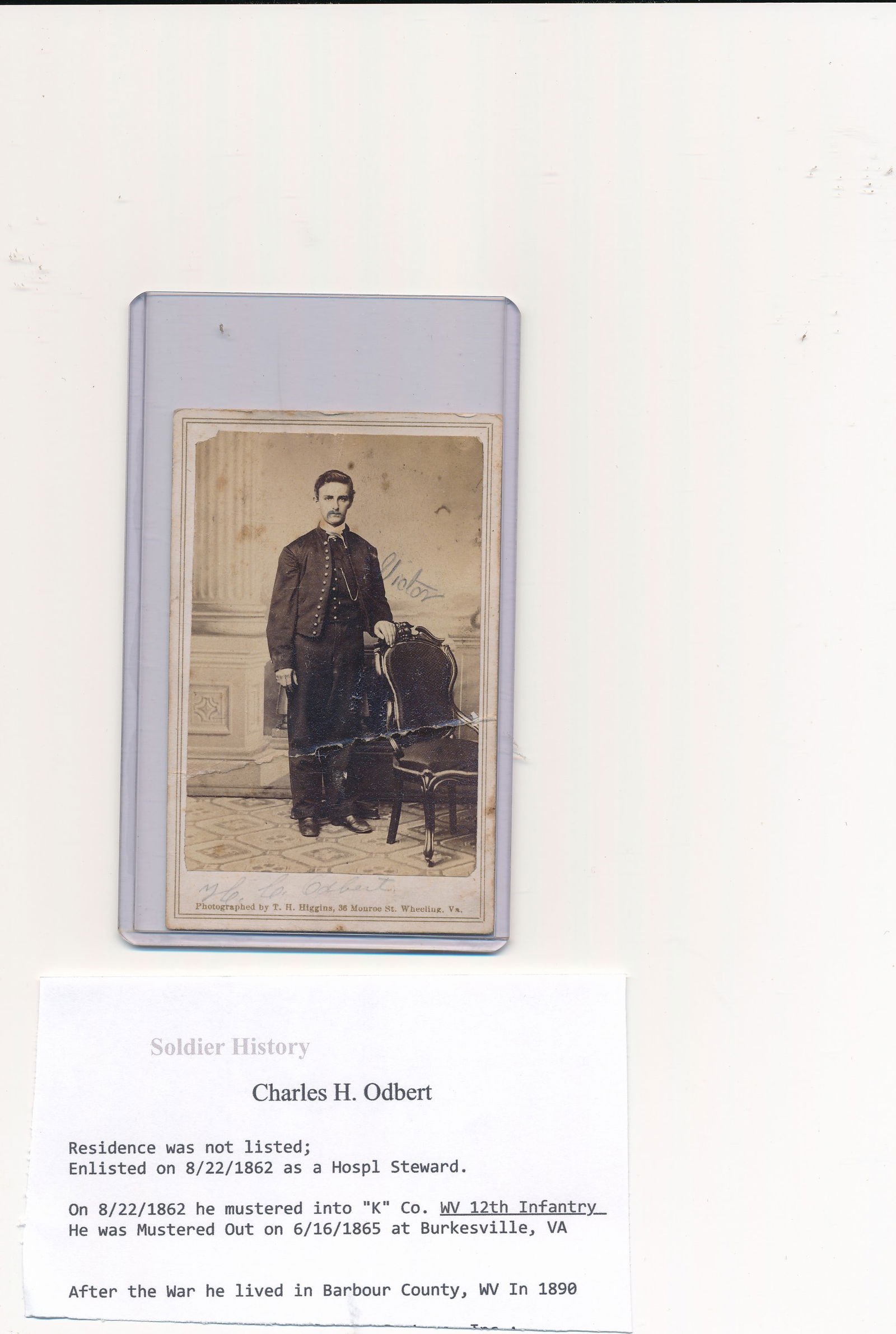 Charles H. Odbert K Co. WV 125th CDV Photo, etc. (1 of 7)