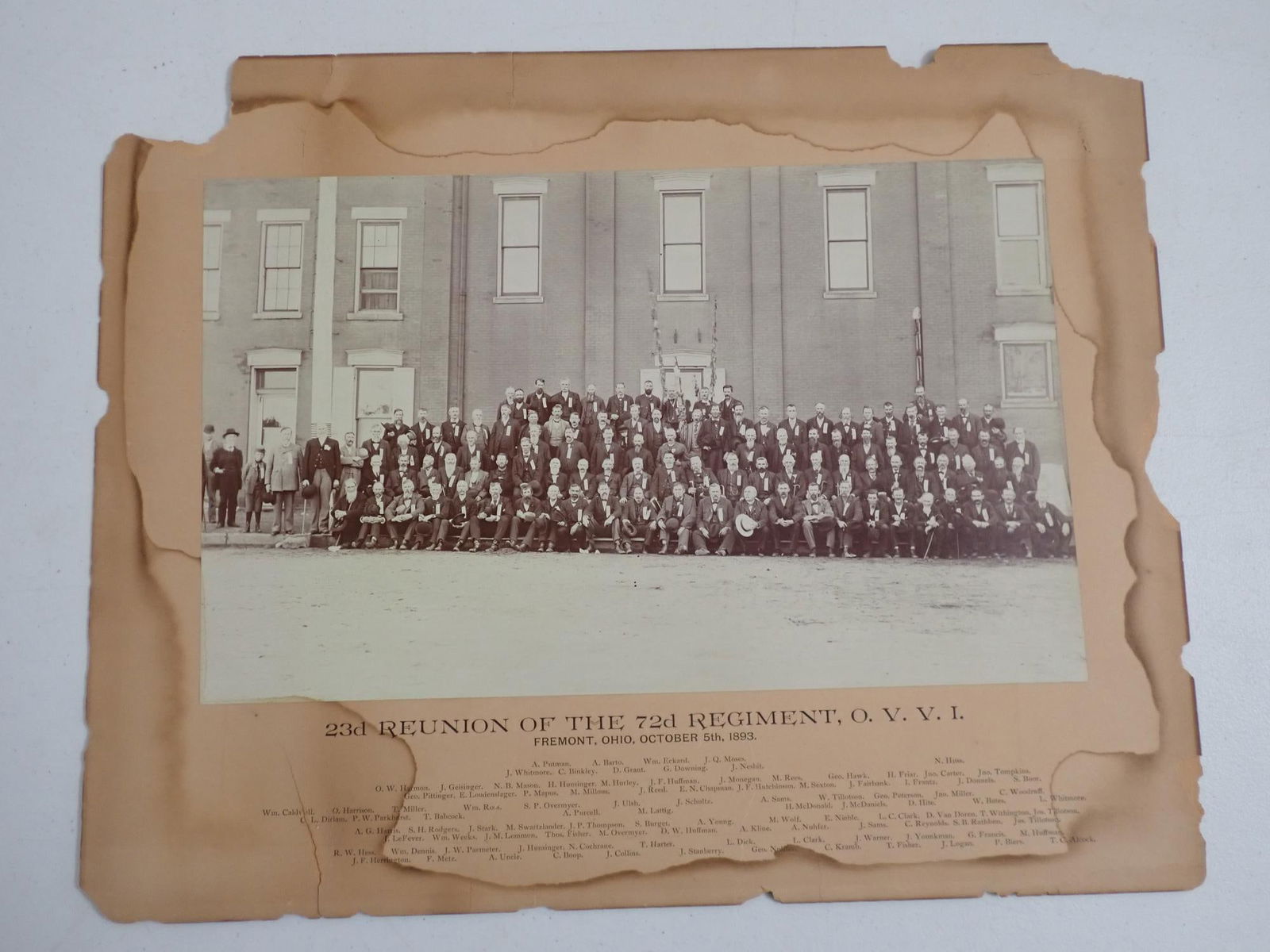 Photo of 23d Reunion of the 72d Regiment, O.V.V.I,: Photo 23rd Reunion of the Ohio 72d Regiment, O.V.V.I, Freemont, OH October 5th, 1893.of the 13th, 15th & 16th Corps. Fought at Shiloh, Corinth. Vicksburg, Brice's Cross Roads, Nashville Photo 16" x 20