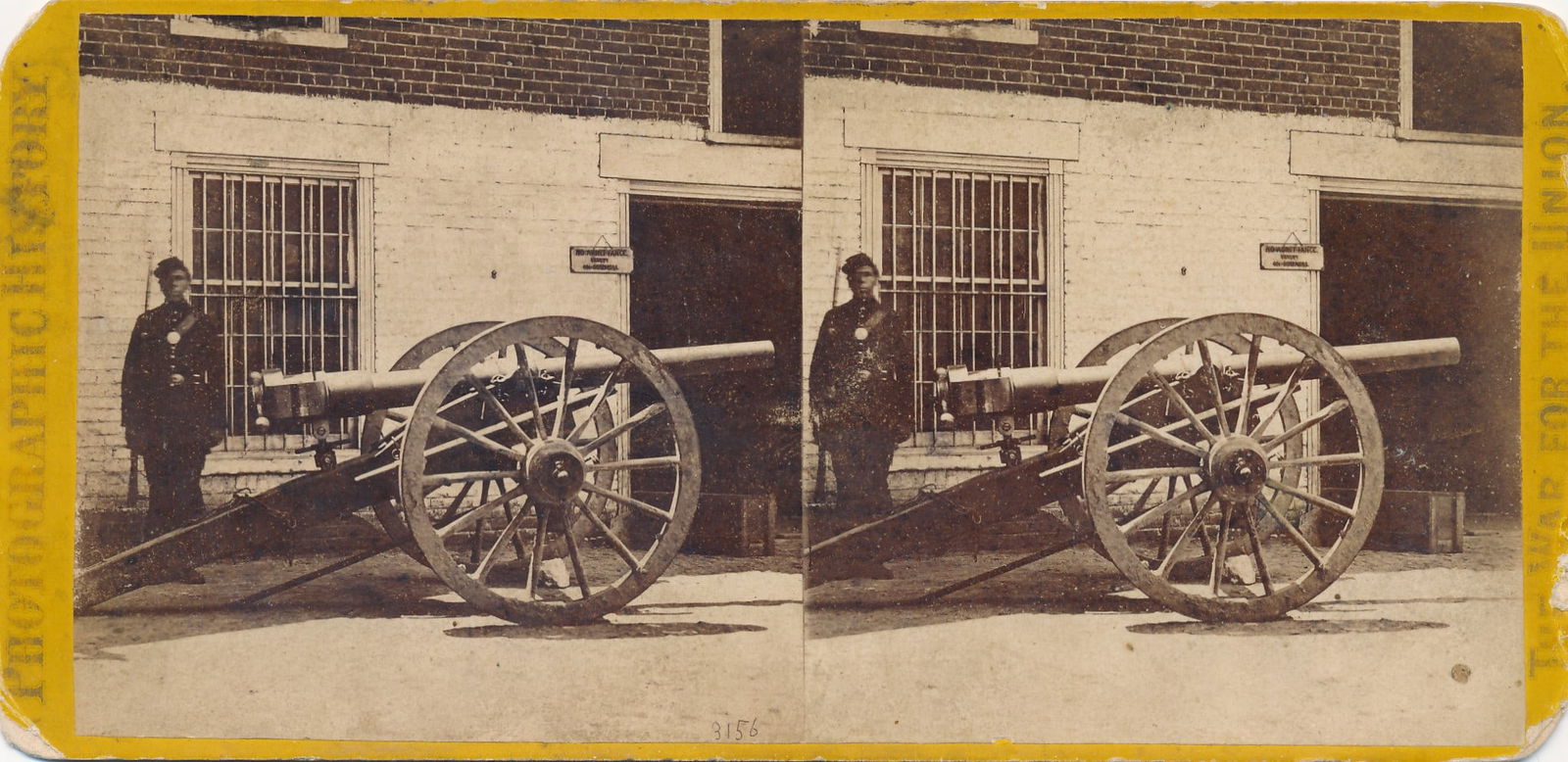 Black Civil War soldier by cannon, etc. Stereoviews (1 of 6)