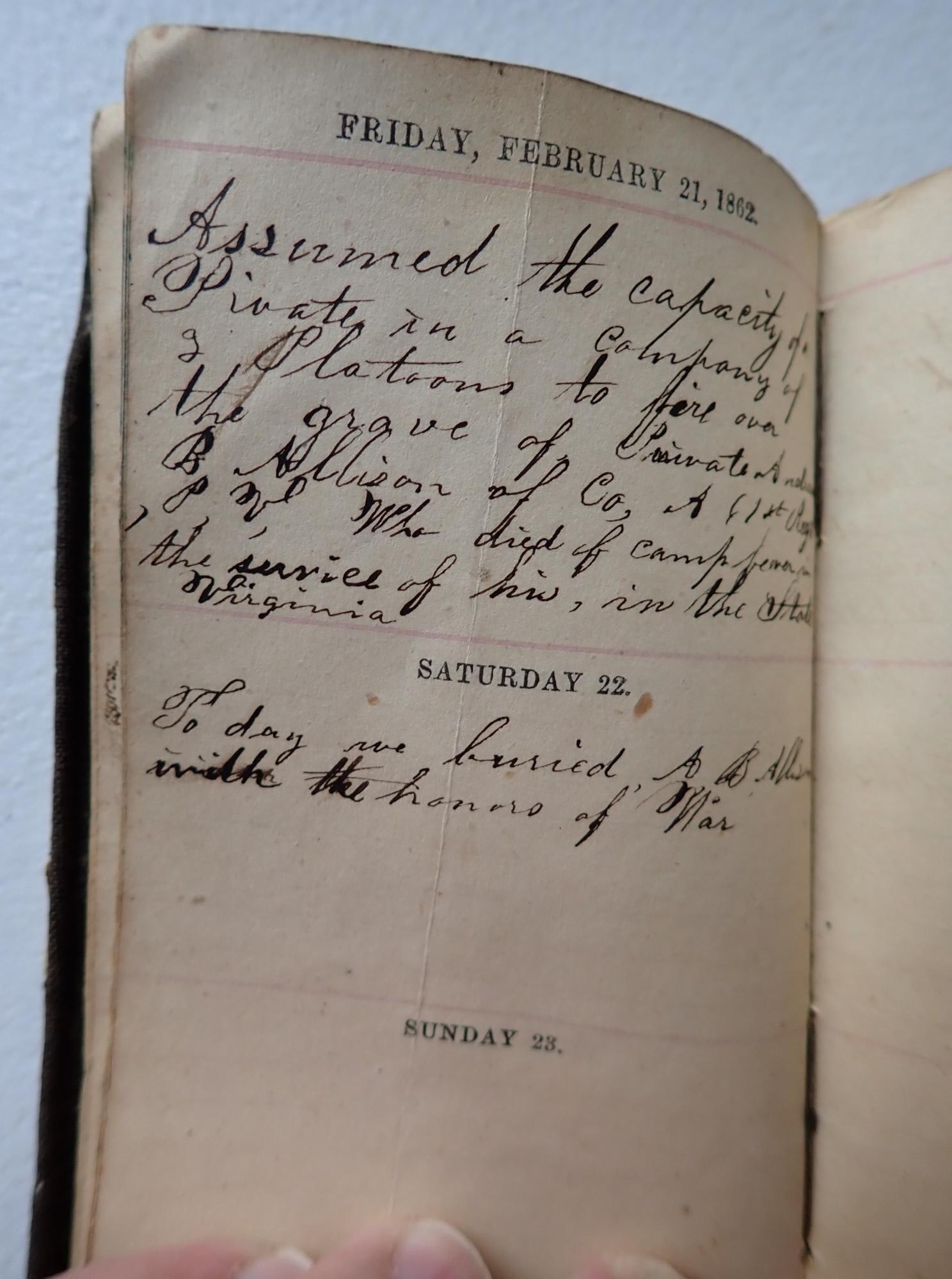 1862 Jno. A. Stewart Co. A PA 61st Vols. Diary (1 of 8)