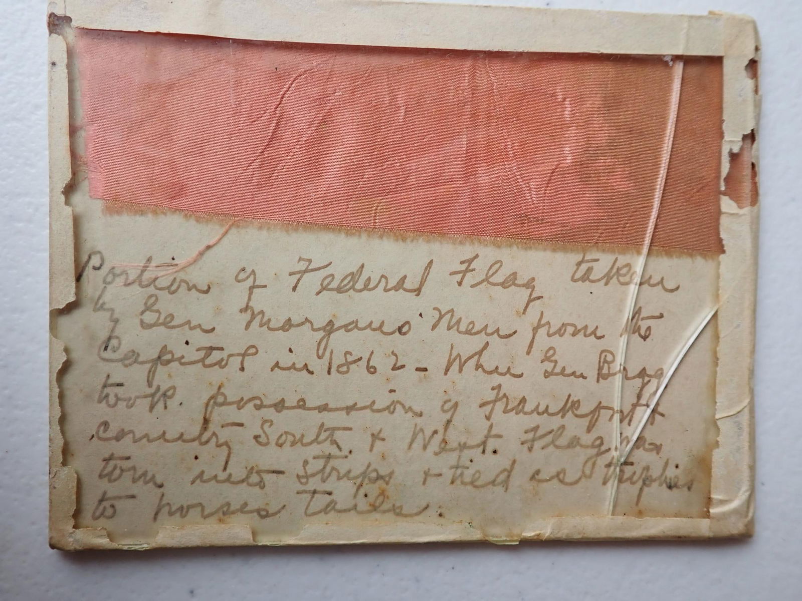 Flag fragment - Confederate General Morgan's raid (1 of 6)